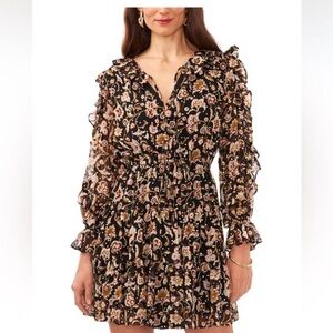 1. State Floral Black Dress mini ruffled might out Medium NWT